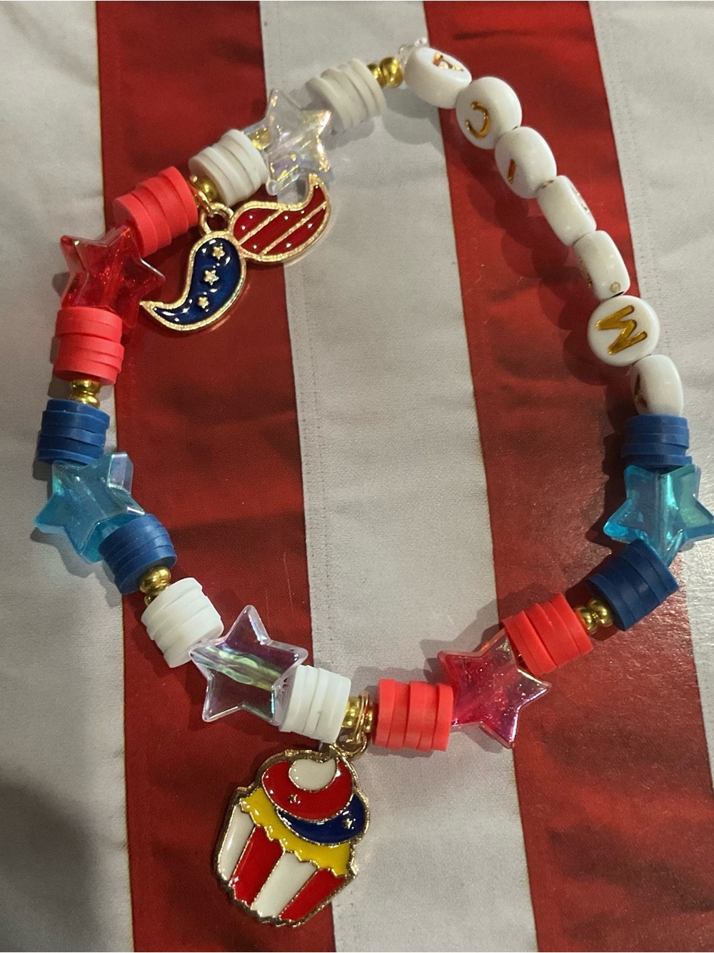 Lulu's Red White Blue Star & Cupcake Beaded Bracelet